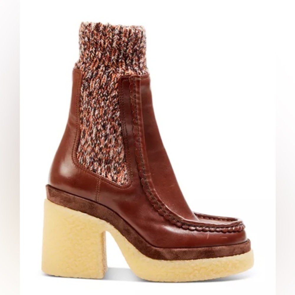 Chloé Jamie Leather & Knit Chelsea Boots